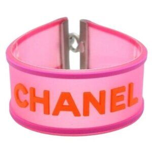 Chanel CC Logo 01 P Rubber Bracelet Pink Orange Jelly Bangle Cambon
